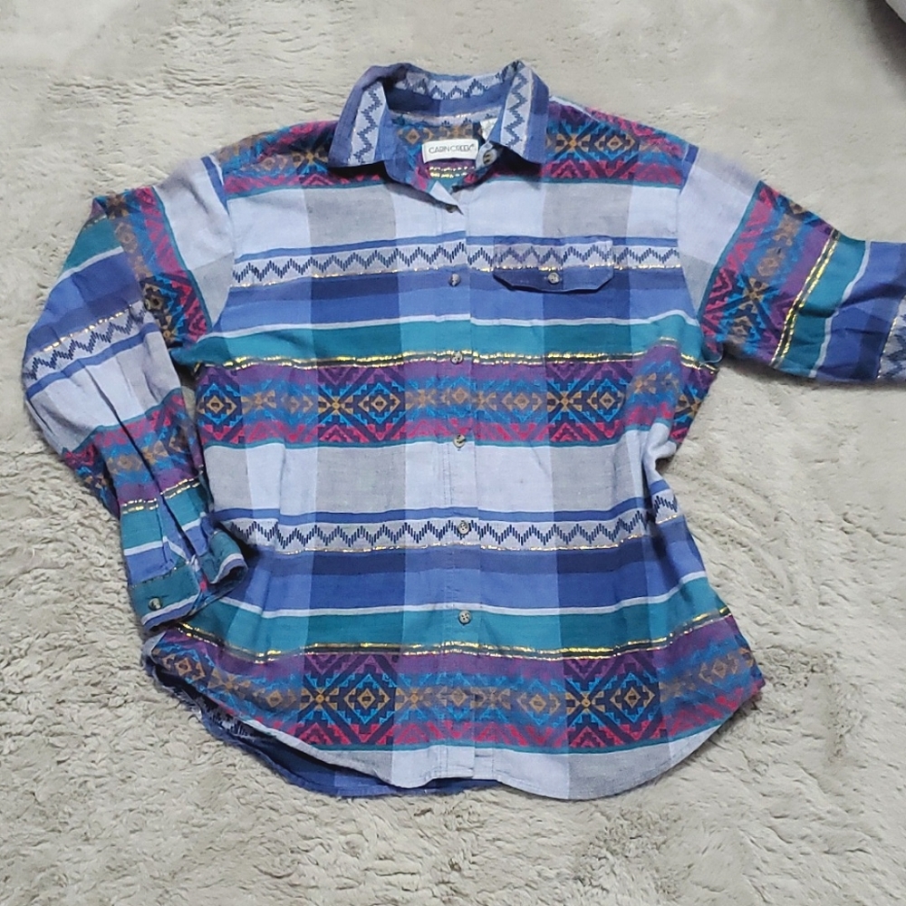 Vintage Cabin Creek printed aztec buttondown longsleeves shirt size L
